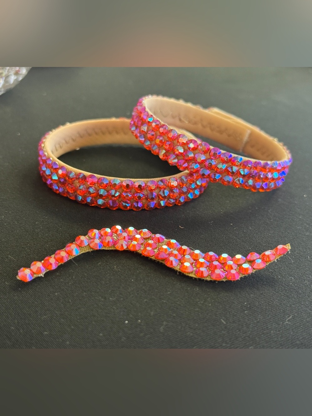 Crystal-Embellished Pink AB Ballroom Bracelet Set with Matching Hair Piece